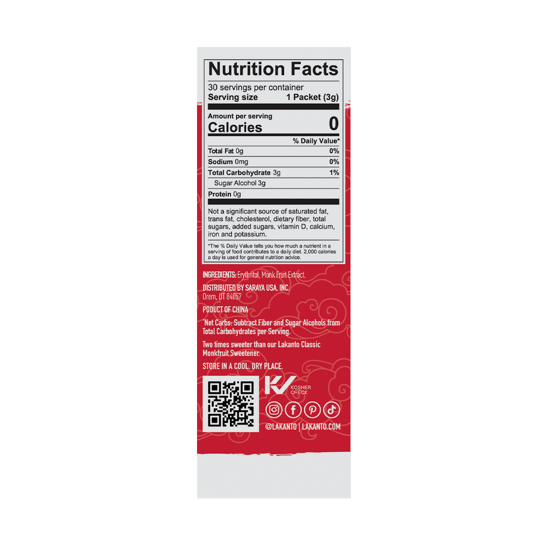 Classic Monk Fruit 2:1 Sugar Replacement - 3Gx30 Sweetener Packets (Case of 8)
