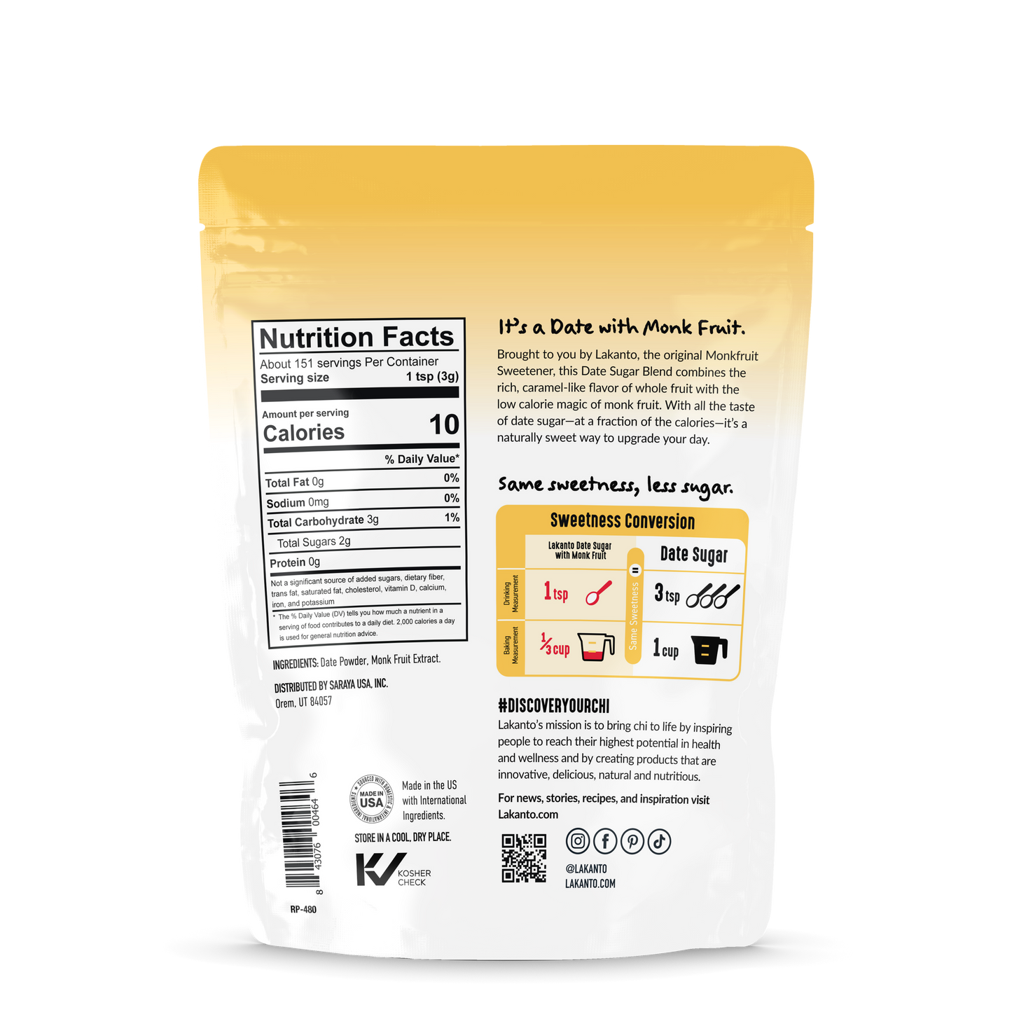 Date Sugar with Monkfruit Sweetener (Reduced Sugar) 1lb Case of 6