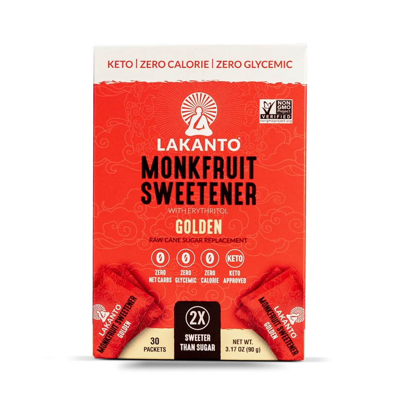 Golden Monk Fruit 2:1 Sugar Substitute - 3Gx30 Sweetener Packets (Case of 8)