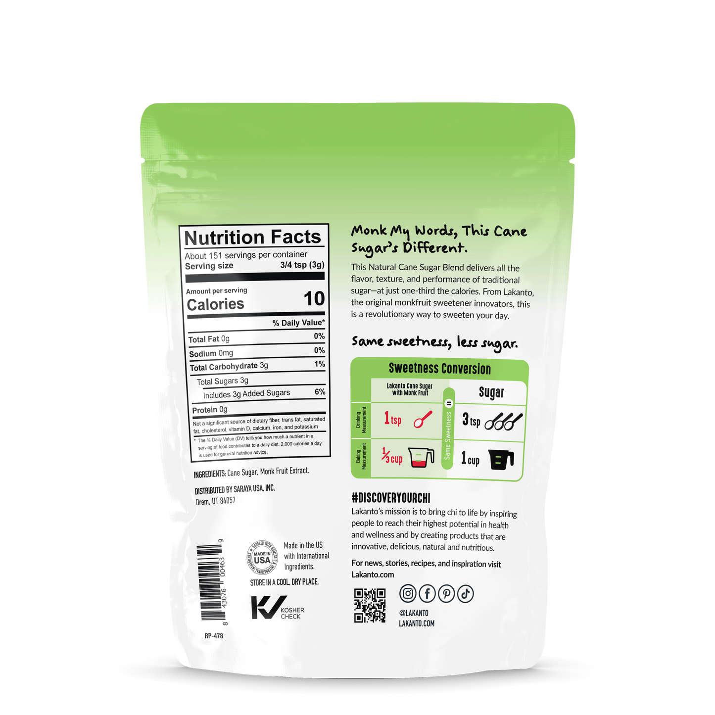 Cane Sugar with Monkfruit Sweetener (Reduced Sugar) 1lb Case of 6