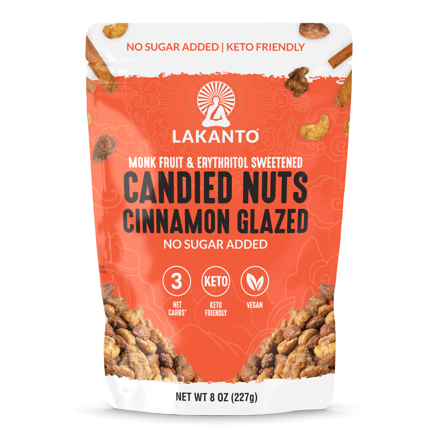 No Sugar Added Candied Nuts - Cinnamon Glazed 8 OZ (Case of 12)