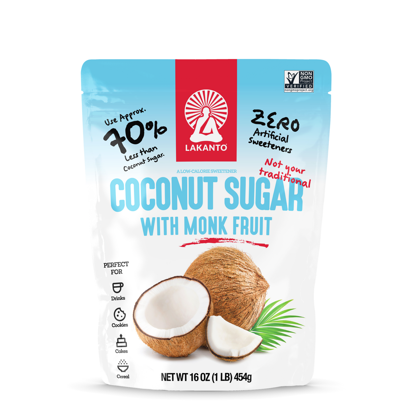 Coconut Sugar with Monkfruit Sweetener - Reduced Sugar - 1 lb (Case of 6)