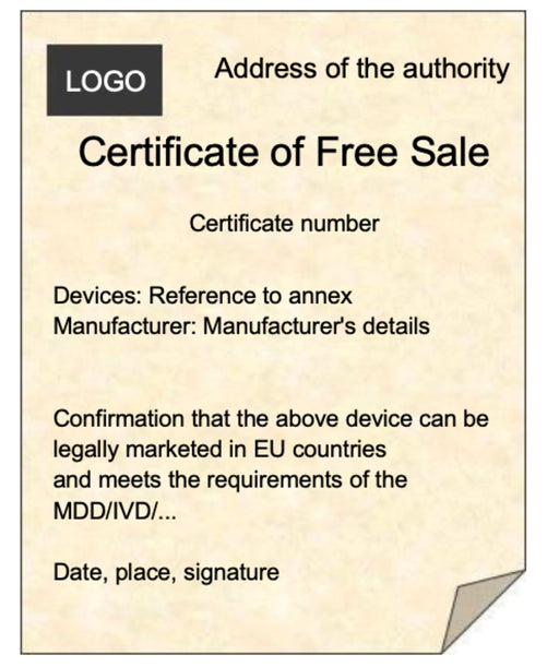 Certificate of Free Sale Document
